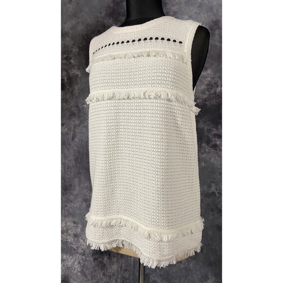 J.Crew NWT Ivory Cotton Sleeveless Fringe Sweater Large - Picture 3 of 5